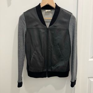 AG jeans black leather knit bomber jacket